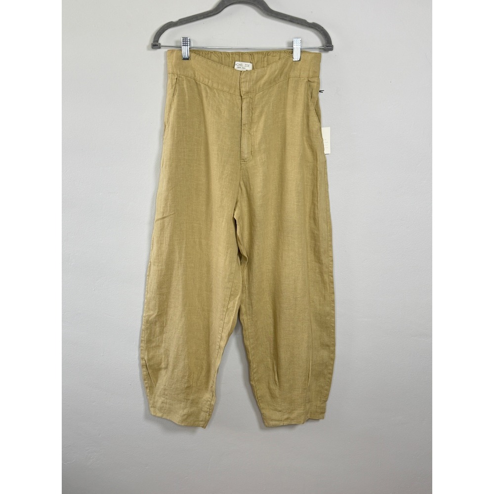 Rachel Zoe Linen Pants Women Size M Tan Coastal Minimalist Tapered Trousers